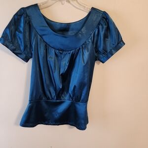 Studio Y Shiny Blue Satin Blouse